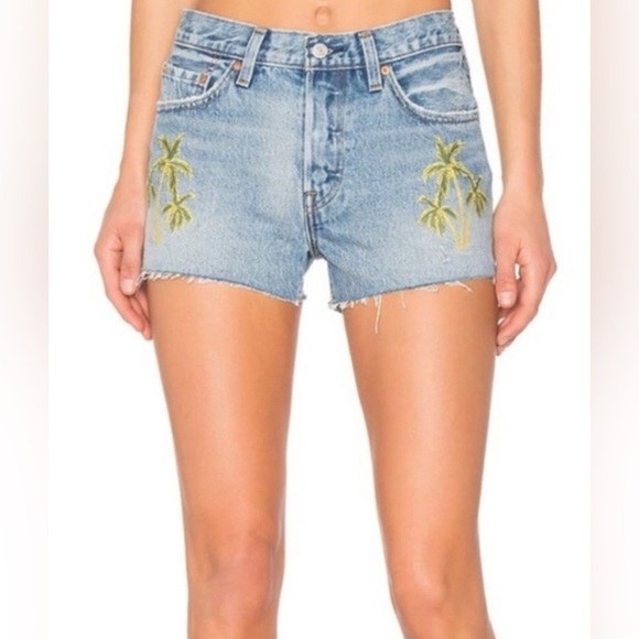 Levi’s 501 High Waisted Button Fly Jean Shorts with Embroidered Palm Tree Sz 29 - Picture 1 of 10